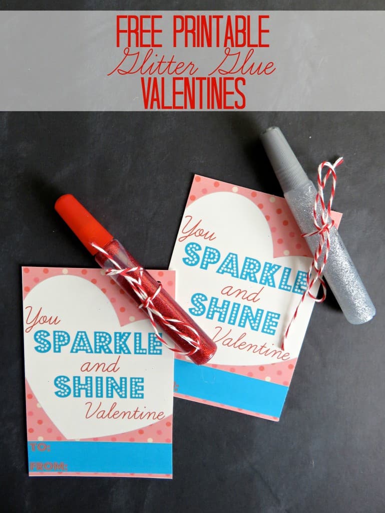 These Free Printable Valentines for kids are a fun no-candy alternative when you add a tube of glitter glue!